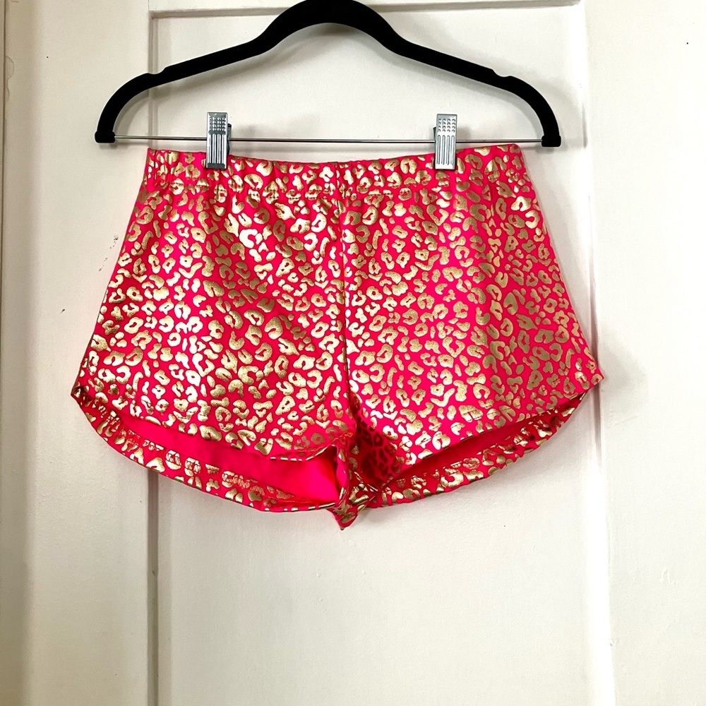 SpiritHoods Pink and Gold Leopard Print Athletic Shorts